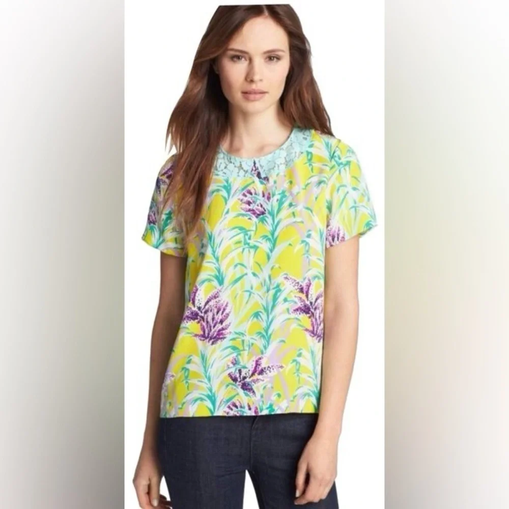 KATE SPADE 100% Silk Spring Easter Floral Lace Blouse Size 6 VGUC
